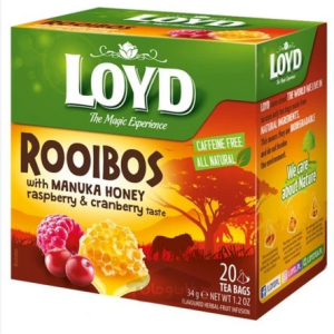 چای رویبوس کیسه ای هرمی لوید LOYD مدل تمشک، زغال اخته و عسل مانوکا Raspberries, blueberries and manuka honey پک 20 تایی